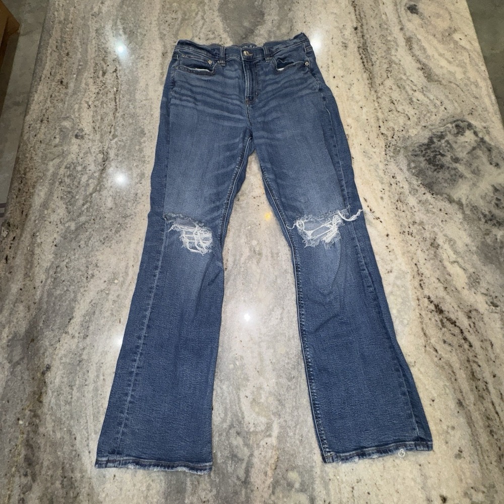 American Eagle 90s Bootcut Jeans Ripped Distressed Loose High Rise 30x31 Sz 10